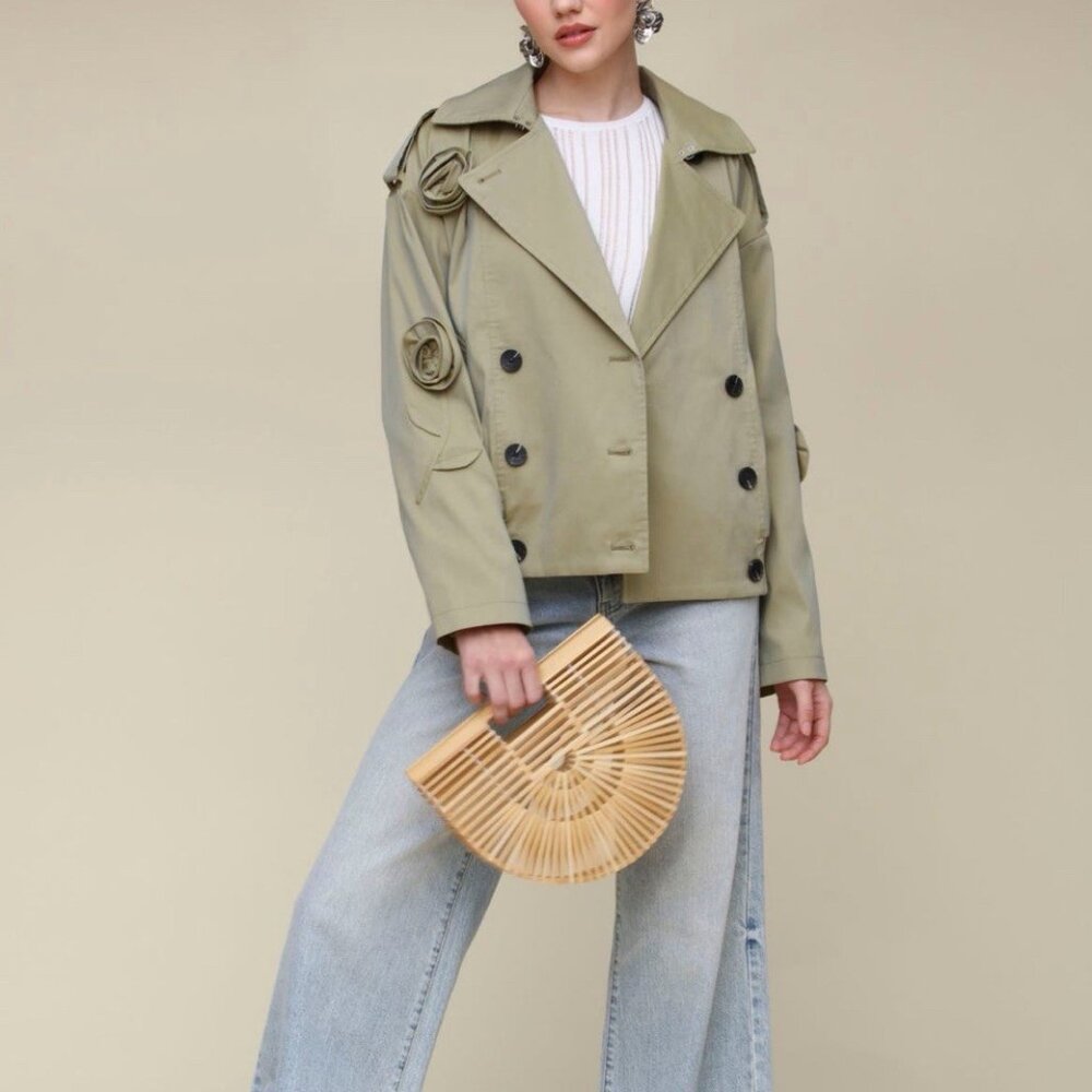 NWT Avec Les Filles Rosette Bomber Trench Jacket In Artichoke